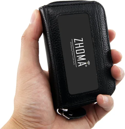 Vista 5 de Tarjetero RFID de bolsillo con ventana para ID, piel genuina, S, Negro