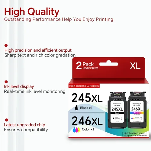 Vista 5 de 245XL 246XL Paquete combinado de cartuchos de tinta de repuesto para impresora Canon 245 246 PG-245 CL-246 XL MX490 MG2522 MX492 TR4520 TR4500