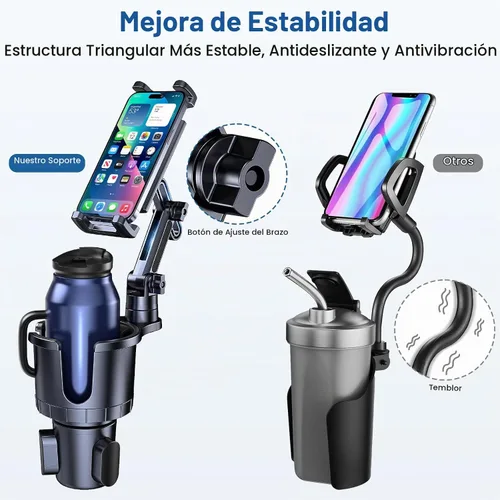 Vista 7 de Portavasos para teléfono y tableta, 2 en 1, iPad con brazo extensible ajustable para teléfono de 4.7 a 10 pulgadas, soporte para tableta compatible