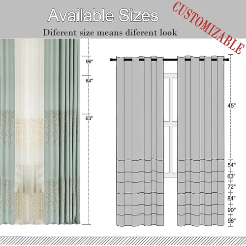 Vista 8 de VOGOL - Cortinas de 2 paneles con ramas bordadas de lino sintético con ojales, cortinas para dormitorio/sala de estar, paneles de tratamiento