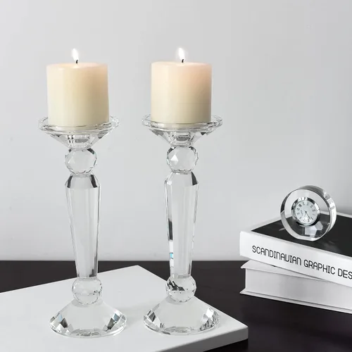 Vista 5 de Kitcom Paquete de 2 portavelas de cristal para decoración del hogar, cono de cristal transparente/portavelas de pilar, centros de mesa