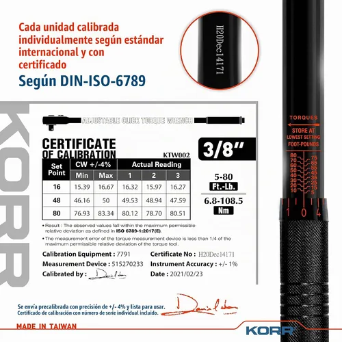 Vista 5 de KORR Tools KTW002 Llave dinamométrica de clic de 3/8 pulgadas (5-80 ft.-lb.)