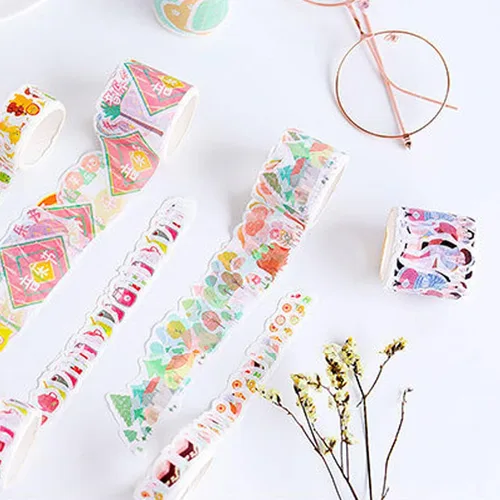 Vista 5 de Juego de cintas Washi, 8 rollos de cintas Washi de 1.378 in de ancho, cinta decorativa impresa para conciertos, múltiples formas irregulares