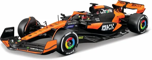 Vista 6 de Bburago 1:24 Escala 2024 Formula Race McLaren MCL38 Vehículo fundido a presión con casco, Norris #4
