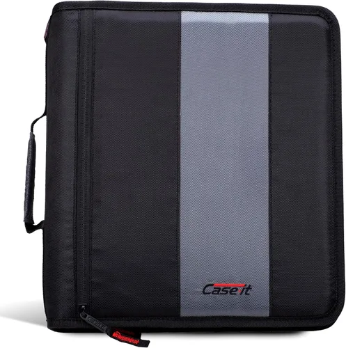 Vista 16 de Case-It - Clásica carpeta con cremallera, con argollas de 2 pulgadas, múltiples bolsillos, capacidad para 800 hojas, correa de hombro - Negro Un