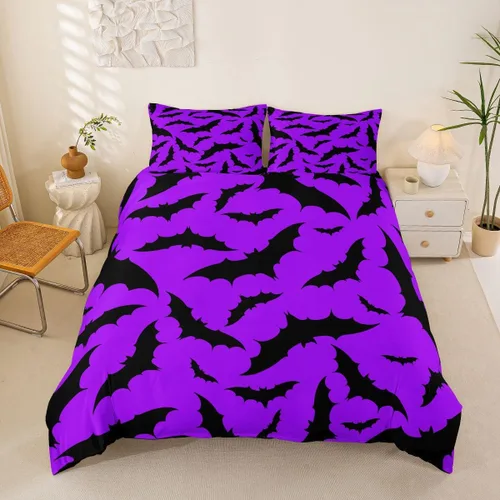 Vista 8 de Juego de ropa de cama con diseño de libélula para mujer, diseño de libélulas color azul y morado, tamaño individual, para niños y niñas, juego