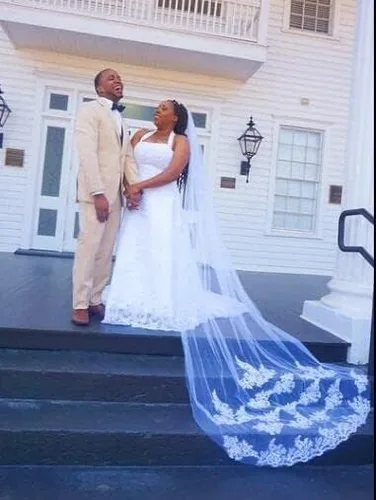 Vista 4 de MisShow Velo de novia de boda con borde de encaje blanco marfil con peine