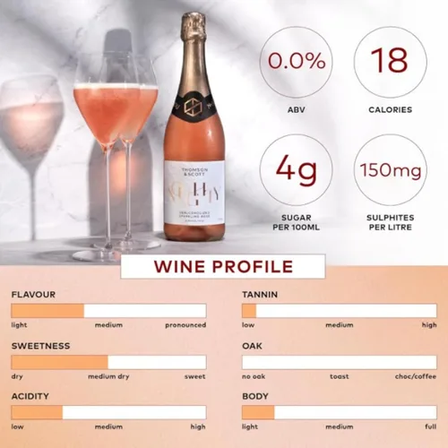 Vista 6 de Thomson & Scott Noughty - Paquete de celebración de vino espumoso, 1 rosado + 1 chardonnay, champán espumoso sin alcohol, vino sin alcohol, ligero