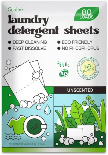 Vista 8 de Soulink Hojas de detergente para ropa de hasta 80 cargas, tiras de detergente ecológicas para viajes y hogar, sin hojas de jabón de plástico a base
