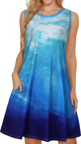 Vista 48 de elescat Vestidos de verano para mujer 2025, vestido casual de playa sin mangas con estampado floral, tipo camiseta, suelto y con bolsillos