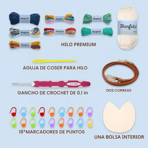 Vista 3 de Kit de ganchillo Hanfetch para avanzados o principiantes intermedios, video tutorial paso a paso e instrucciones detalladas. Suministros de Azul
