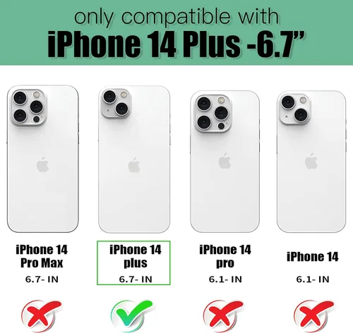 Vista 2 de TOOVREN Funda para teléfono compatible con iPhone 14 Plus, compatible con iPhone 14 Plus, funda con correa para tarjetero, cordón de cuero para Negro