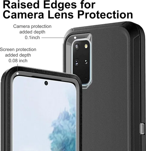 Vista 3 de Funda S20 Plus con 2 protectores de pantalla de TPU, 3 en 1, a prueba de golpes, resistente para Galaxy S20 Plus (negro/gris)