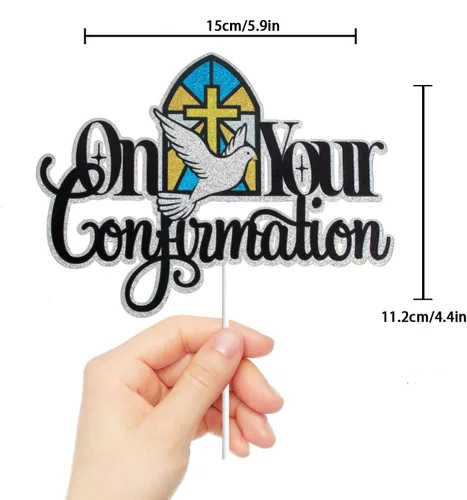 Vista 2 de On Your Confirmation Cake Topper – Decoración para pastel de confirmación sagrada con purpurina negra, compromiso, boda, despedida de soltera