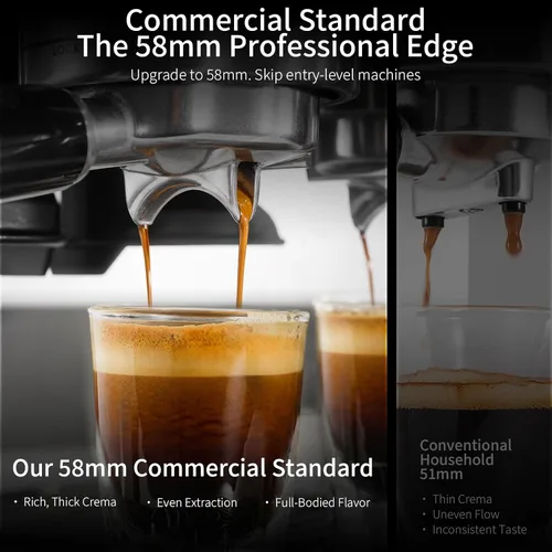 Vista 2 de URintells Cuising Máquina de café expreso con molinillo, cafetera todo en uno con control de temperatura PID y bomba italiana ULKA de 15 bares