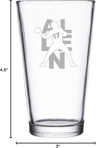 Vista 2 de Hat Shark Jugador atlético deportivo de fútbol – Vasos de pinta grabados con láser para cerveza, jarra de 16 onzas (Allen #17)