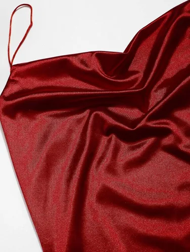 Vista 4 de ZAFUL Vestido corto de satén sin mangas con tirantes delgados para mujer con abertura lateral cuello redondo vestido de fiesta de cóctel