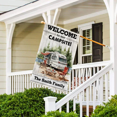Vista 4 de Custom Welcome to Our Campsite Flag RV Camping Decor 12.5"x18" R26 Style 1