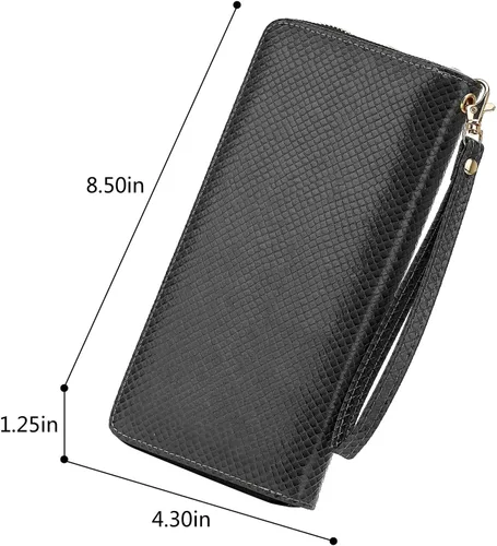 Vista 3 de Cartera de piel sintética con cremallera y bloqueo RFID para mujer, ideal para viajar