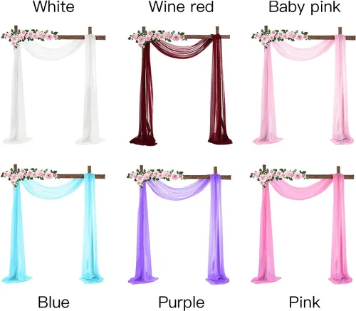 Vista 5 de Firlar Cortinas de arco de boda, cortina de telón de fondo transparente rosa de 18 pies, cortina de tela de gasa transparente, paneles drapeados