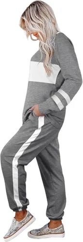 Vista 64 de Aloodor conjunto deportivo de 2 piezas para mujer, con sudadera con cuello redondo, sin botones