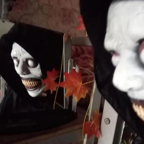 Vista 5 de Máscara de terror de Halloween, máscara de terror de demonios sonrientes, máscara de terror espeluznante con ojo blanco unisex - WhiteEyes