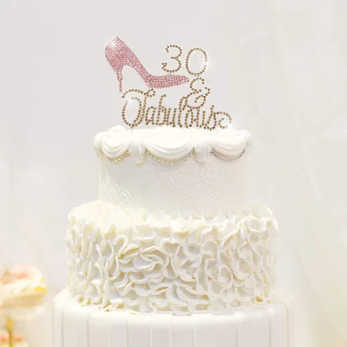 Vista 6 de LINGTEER 30 fabulosos adornos para tartas de cristal con diamantes de imitación de tacón alto, color rosa, perfecto para 30 cumpleaños, aniversario