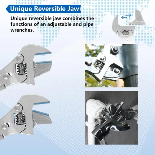 Vista 6 de Llave ajustable Flexhead, llaves de media luna de trinquete de 10" a 12" con vástago de extensión retráctil y cabezal giratorio de 180⁰