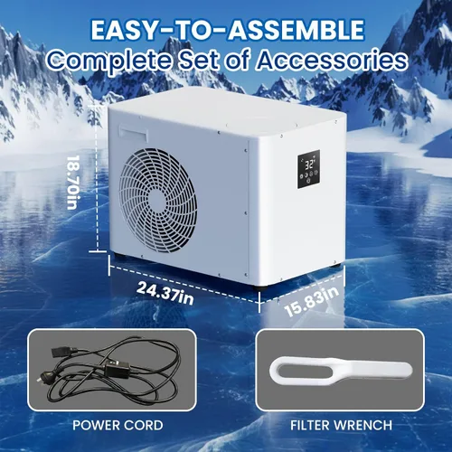 Vista 2 de ICEGALAX Enfriador de baño de hielo 1HP para bañera de hielo, enfriador de agua de control inteligente con bomba y filtro integrados, enfriamiento