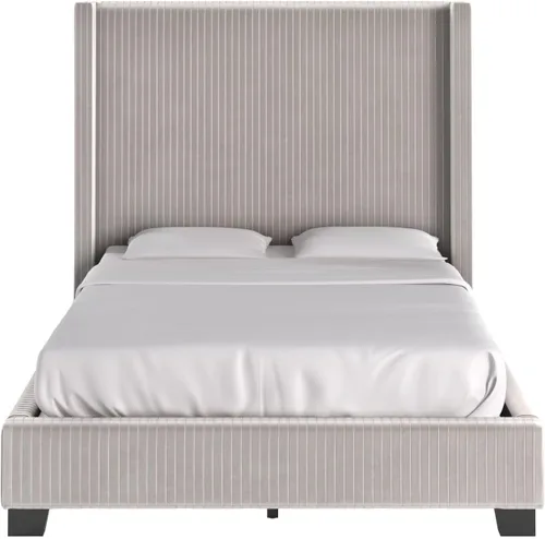 Vista 3 de Inspire Q Cama plisada Jules de terciopelo con respaldo de alas de Modern Taupe Matrimonial