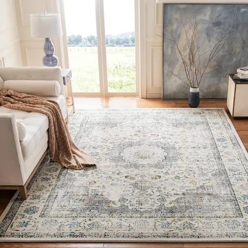 Vista 11 de SAFAVIEH Evoke Collection EVK220B Medallón oriental shabby chic de 2'2" x 4', color gris/dorado, no desprende pelusa, alfombra de acento para sala