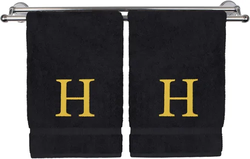 Vista 191 de Toalla de mano monogramada, regalo personalizado, juego de 2 - Toalla bordada con letra de bloque dorada - Extra absorbente 100% algodón turco