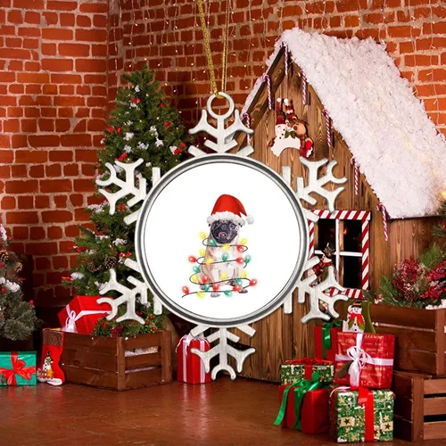 Vista 5 de Decoración de árbol de Navidad de metal con copo de nieve para perro, adorno de Navidad para perro, adorno de Navidad de feliz Navidad, sombrero