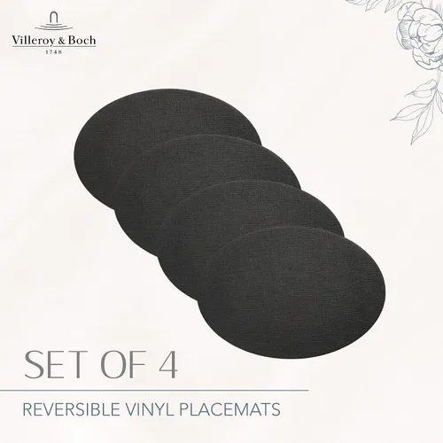 Vista 4 de Elrene Home Fashions Villeroy & Boch Manufacture Rock - Manteles individuales reversibles ovalados de piel sintética, 4 unidades, color negro