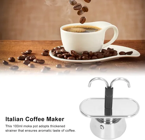 Vista 2 de Olla Moka de acero inoxidable, máquina de café expreso, olla moka de doble tubo de 3.4 fl oz, cafetera italiana y cubana con colador para café