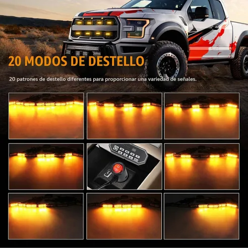 Vista 2 de Panel de control de luces estroboscópicas LED para rejilla, 20 modos intermitentes, montaje en superficie, 12 LED, impermeable, mini barra de luz