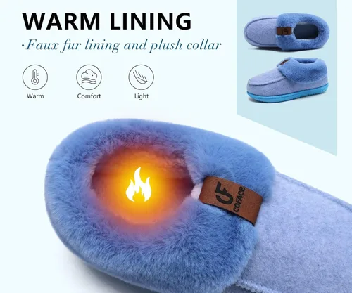 Vista 4 de COFACE Pantuflas de casa de espuma viscoelástica para mujer, con soporte de arco, mocasines de invierno, cálidos, mullidos, con suela de goma