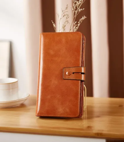 Vista 7 de BOSTANTEN Carteras de cuero para mujer con bloqueo RFID de gran capacidad tarjetero triple para mujer