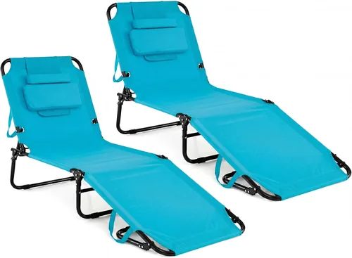 Vista 9 de GYMAX Sillón de playa, silla para tomar el sol, silla plegable ajustable reclinable con agujero para la cara