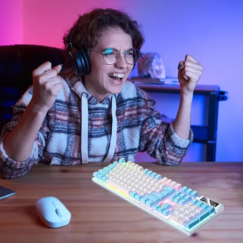 Vista 6 de Teclado para juegos Teclado Cool RGB Retroiluminado Teclado Mecánico Con Azul