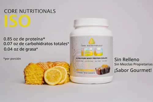 Vista 2 de Core Nutritionals ISO, 100% microfiltrado, cero rellenos artificiales, 0.88 onzas de aislado de proteína de suero de leche, 32 porciones