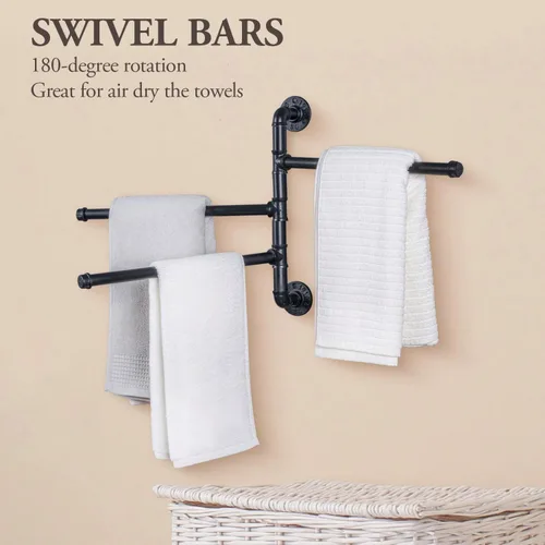 Vista 3 de MyGift Toallero giratorio de 3 niveles, barra de toalla de baño de baño montada en la pared, soporte para toalla de mano colgante, diseño de tubería