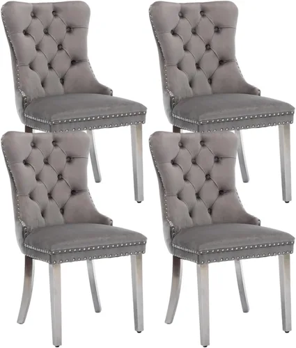 Vista 36 de Juego de 2 sillas de comedor de terciopelo beige, sillas de comedor tapizadas beige01