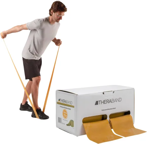 Vista 17 de THERABAND Banda de resistencia, rollo de 50 yardas, banda elástica de látex para ejercicio, estiramiento, terapia física, yoga, pilates