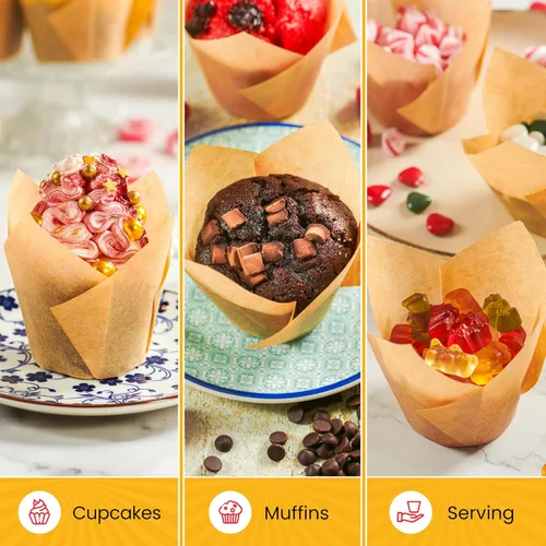 Vista 5 de Baker's Signature - Revestimientos para magdalenas de tulipán, forros para magdalenas para hornear – 200 piezas de papel pergamino para cupcakes