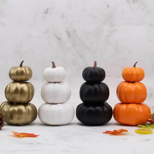 Vista 8 de Gresorth Juego de 2 calabazas artificiales apiladas blancas y negras para pintar, decoración artificial de Halloween, otoño, para el hogar, fiesta