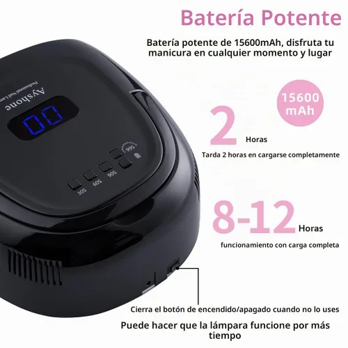 Vista 4 de Lámpara de uñas de gel LED recargable, 60W inalámbrico UV Led luz de uñas con mango de elevación Sensor táctil pantalla LCD (negro)