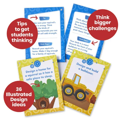 Vista 3 de hand2mind Makerspace - Tarjetas de tareas, tarjetas de aprendizaje STEM para niños de grado K-2, 36 actividades STEM, proyectos de construcción
