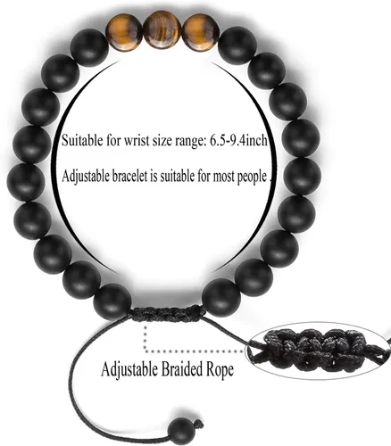 Vista 3 de Pulsera elástica Hamoery con cuentas naturales de ojo de tigre de 8 mm, para mujer y hombre