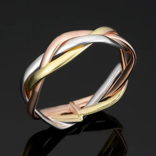 Vista 3 de Kooljewelry Anillo trenzado de oro tricolor de 14 k (0.217in)